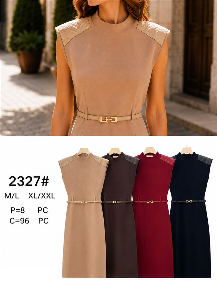 Vestido midi de punto detalle trenzado con cinturón