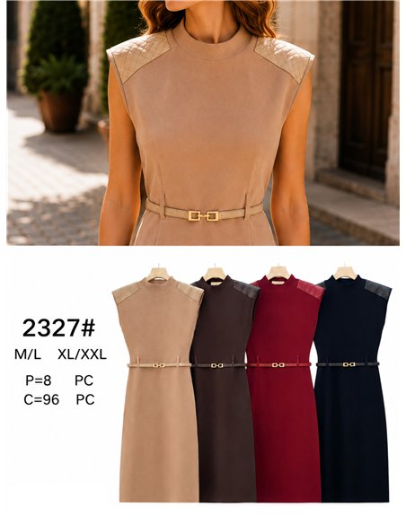 Vestido midi de punto detalle trenzado con cinturón
