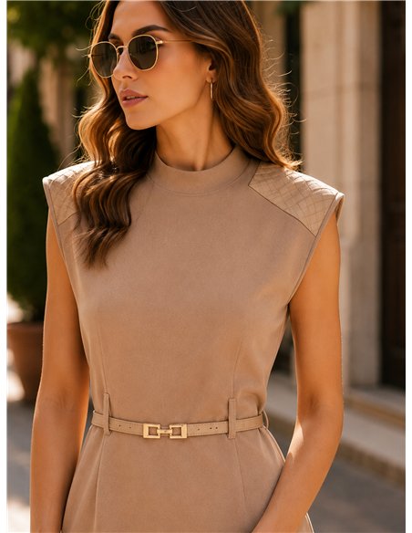Vestido midi de punto detalle trenzado con cinturón