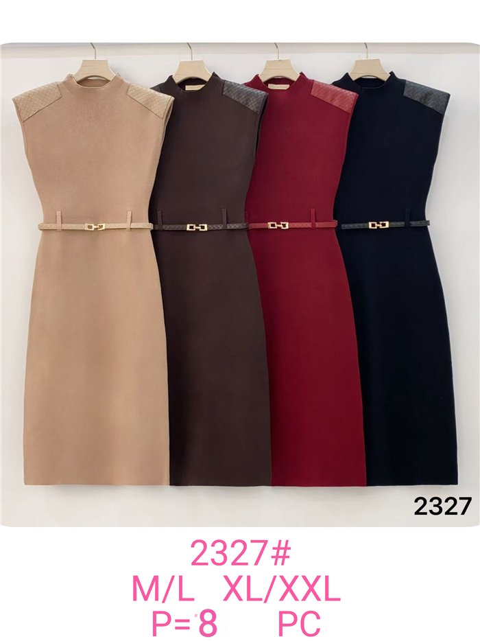 Vestido midi de punto detalle trenzado con cinturón