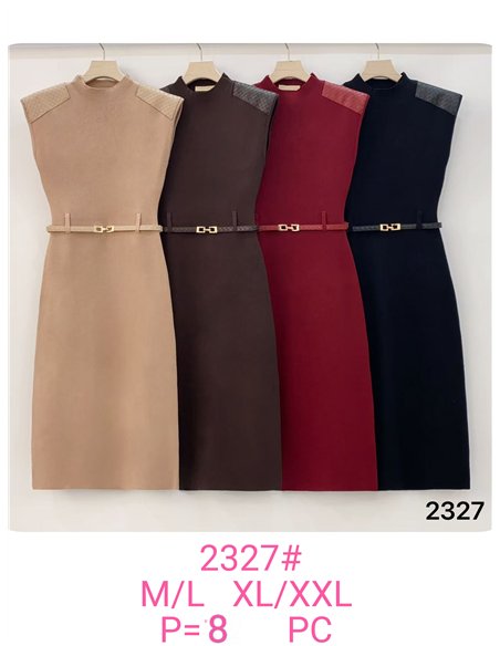 Vestido midi de punto detalle trenzado con cinturón