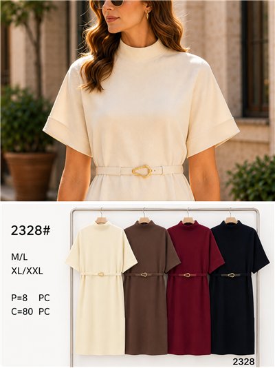 Vestido de malha com cinto fino 2