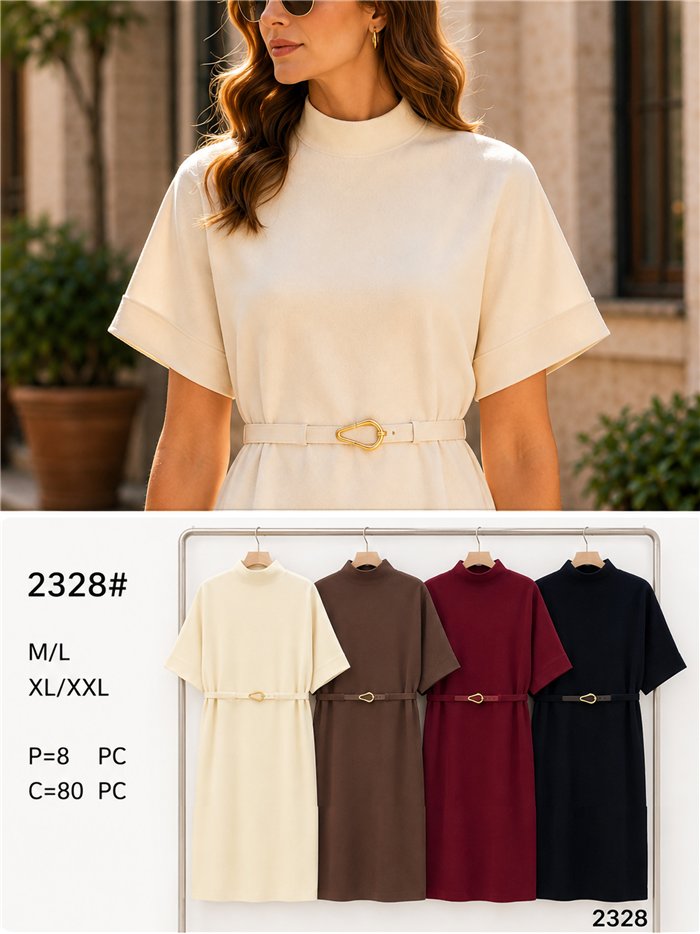 Vestido de malha com cinto fino