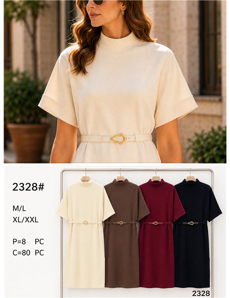 Vestido de malha com cinto fino