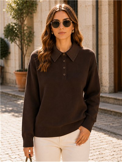Jersey cuello polo con cuello trenzado contraste