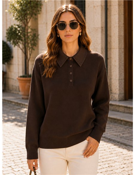 Jersey cuello polo con cuello trenzado contraste