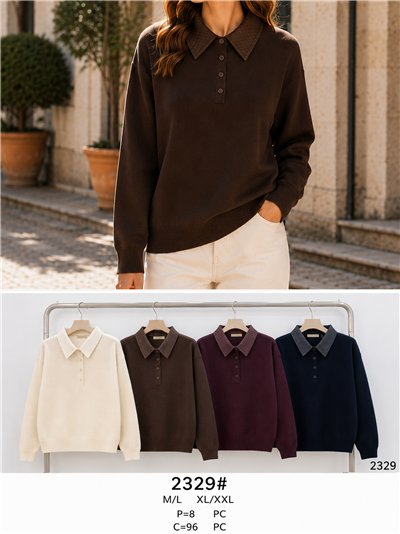 Jersey cuello polo con cuello trenzado contraste 2