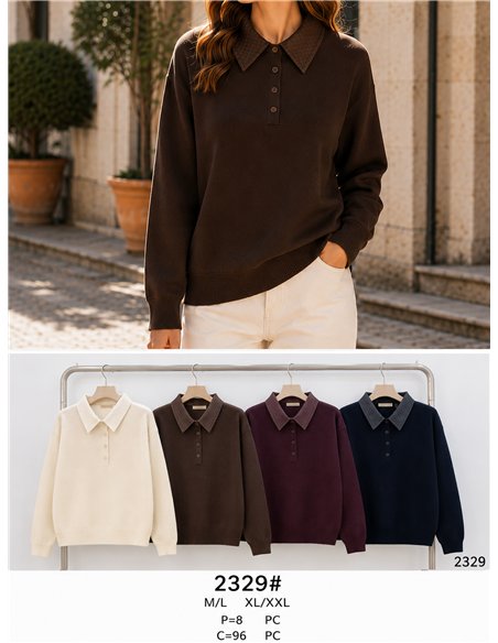 Jersey cuello polo con cuello trenzado contraste