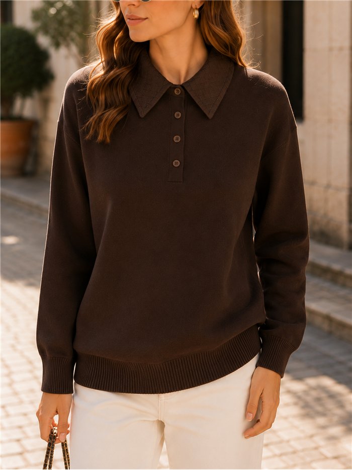 Jersey cuello polo con cuello trenzado contraste
