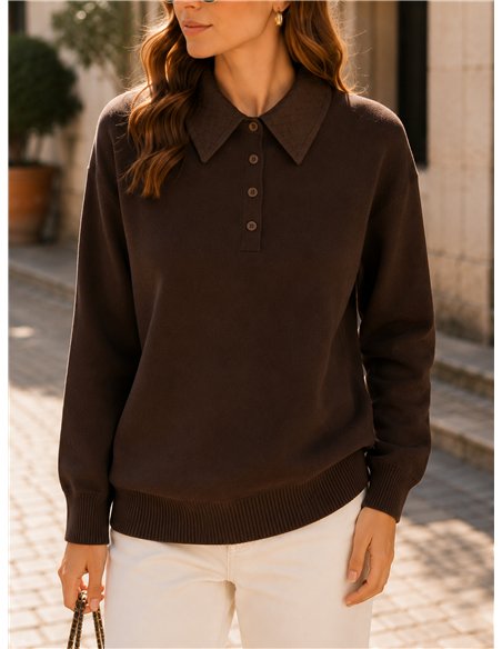 Jersey cuello polo con cuello trenzado contraste
