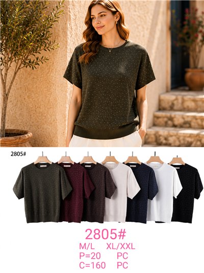 Jersey manga corta cuello redondo con strass 2