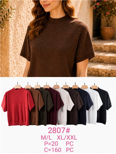 Jersey manga corta cuello subido con strass 2