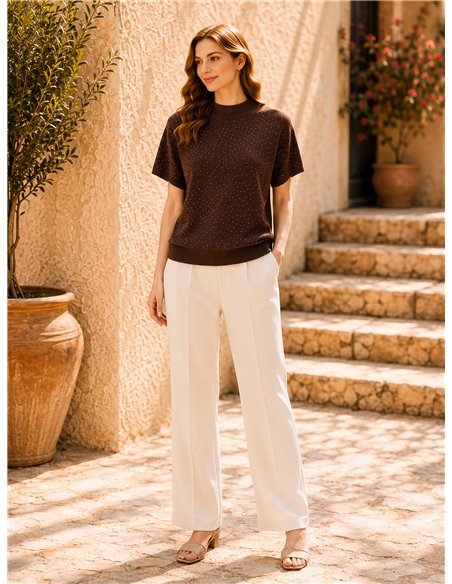 Jersey manga corta cuello subido con strass