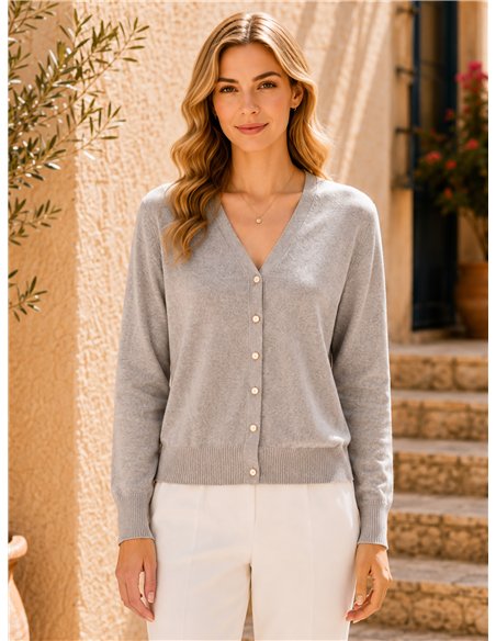 Chaqueta de punto cuello pico con botones dorados