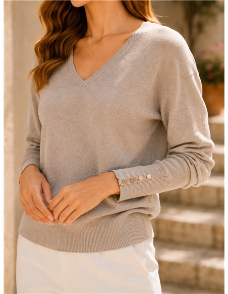 Jersey cuello pico con botones dorados en puños