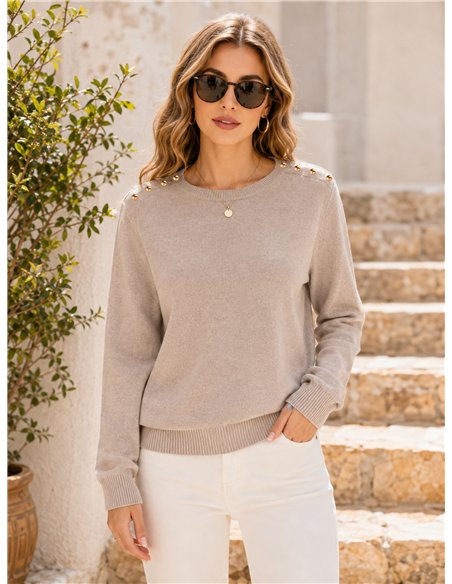 Jersey cuello redondo con tachas en hombros