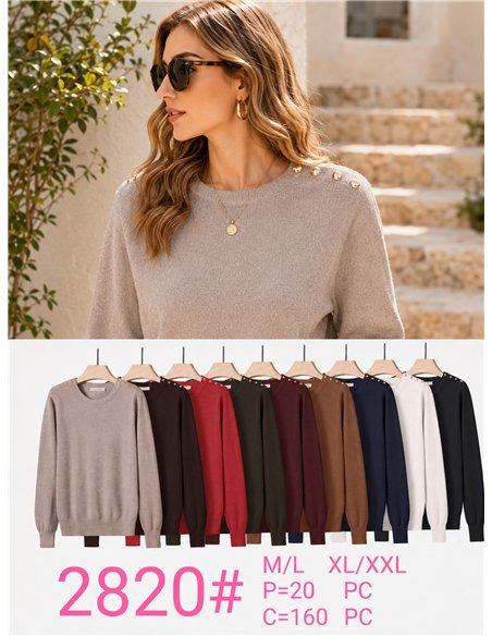 Jersey cuello redondo con tachas en hombros