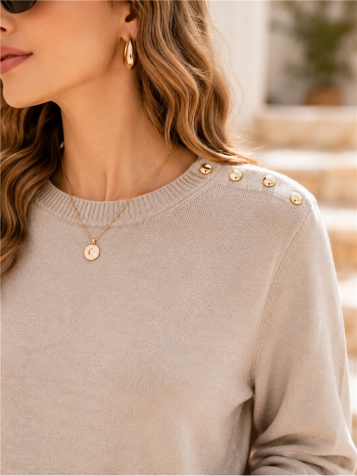 Jersey cuello redondo con tachas en hombros