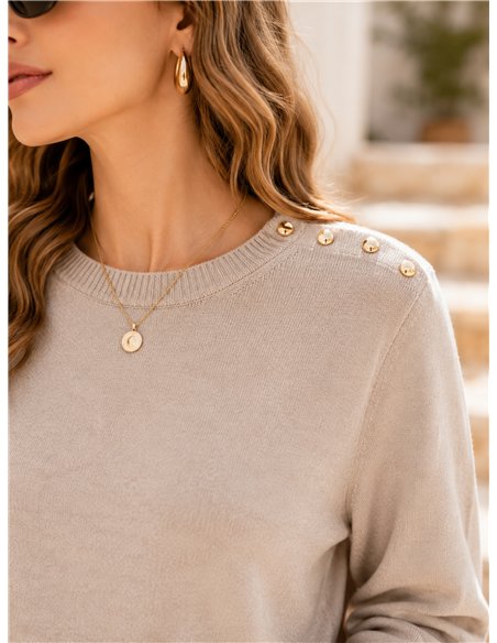 Jersey cuello redondo con tachas en hombros
