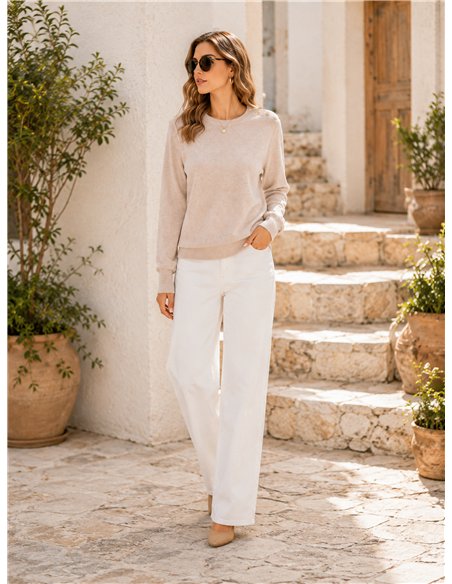 Jersey cuello redondo con tachas en hombros