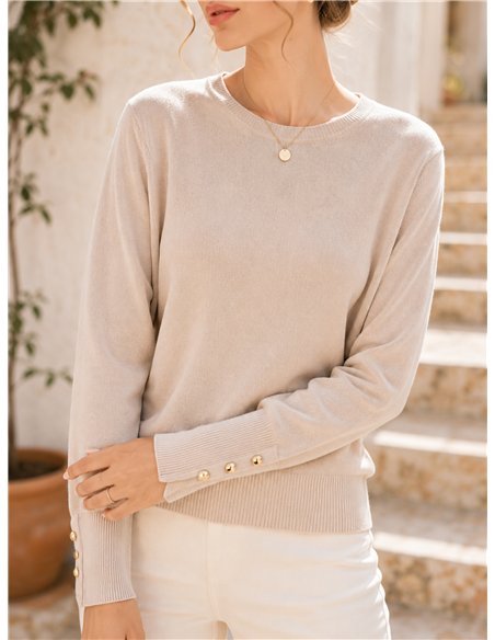 Jersey cuello redondo con botones en puños