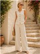 Conjunto chaleco de punto con botones flor y pantalón wide leg