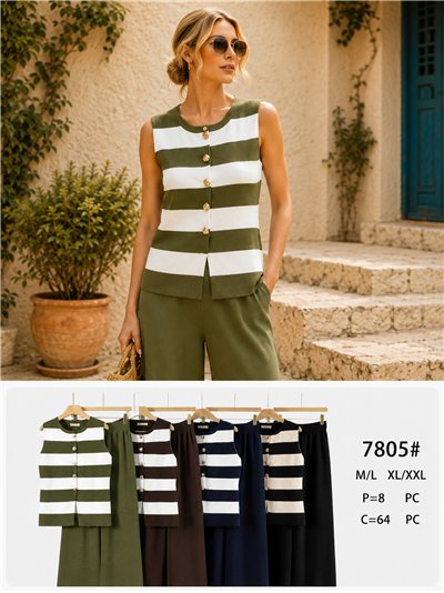 Conjunto chaleco de punto rayas y pantalón wide leg 2