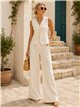 Conjunto chaleco liso con botones flor y pantalón wide leg