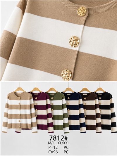 Chaqueta de punto rayas con botones efecto martillado 2