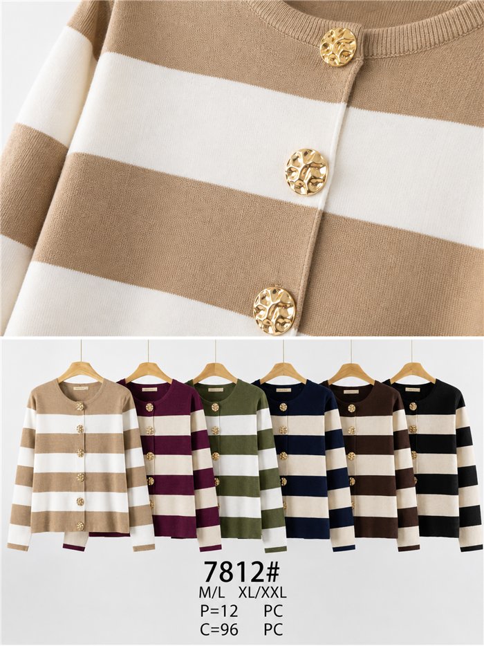 Chaqueta de punto rayas con botones efecto martillado