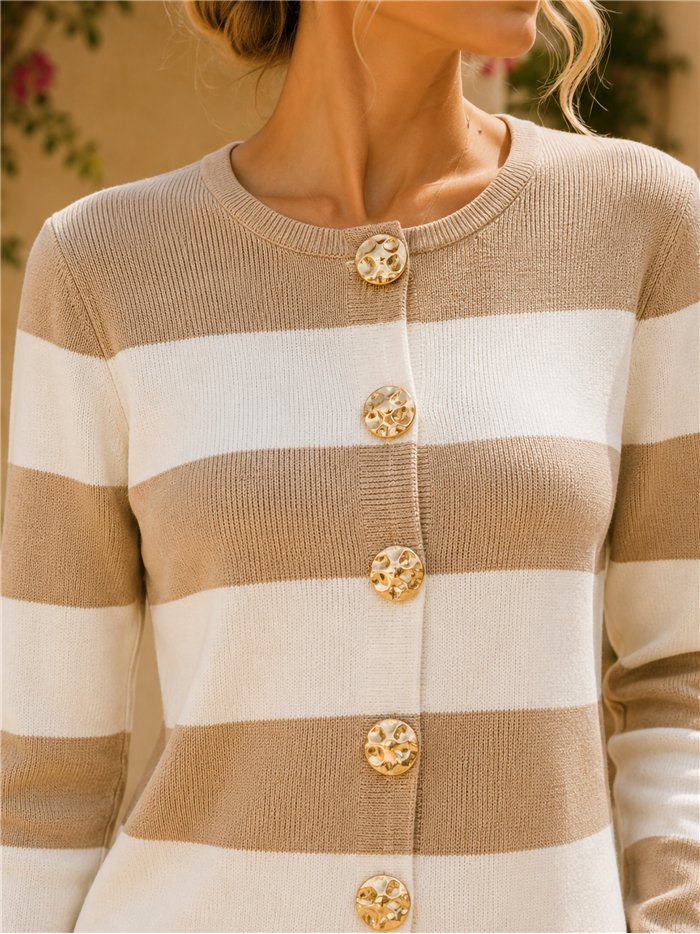 Chaqueta de punto rayas con botones efecto martillado