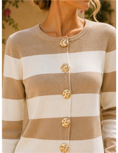Chaqueta de punto rayas con botones efecto martillado