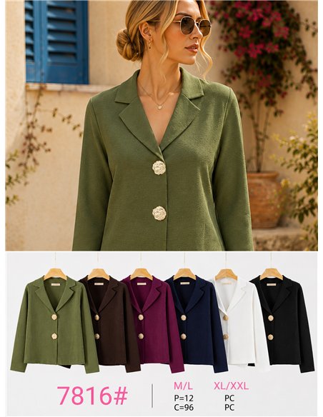 Blazer de malha com botões de efeito martelado