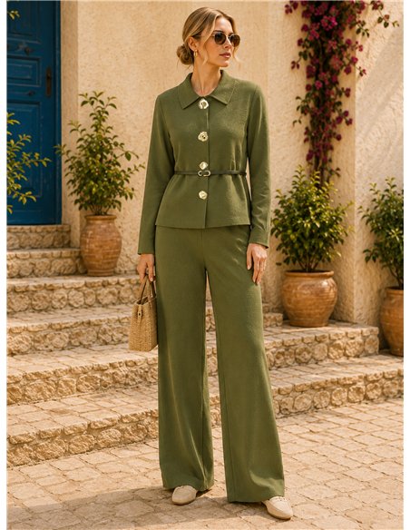 Ensemble veste en maille et pantalon large avec ceinture