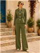 Ensemble veste en maille et pantalon large avec ceinture