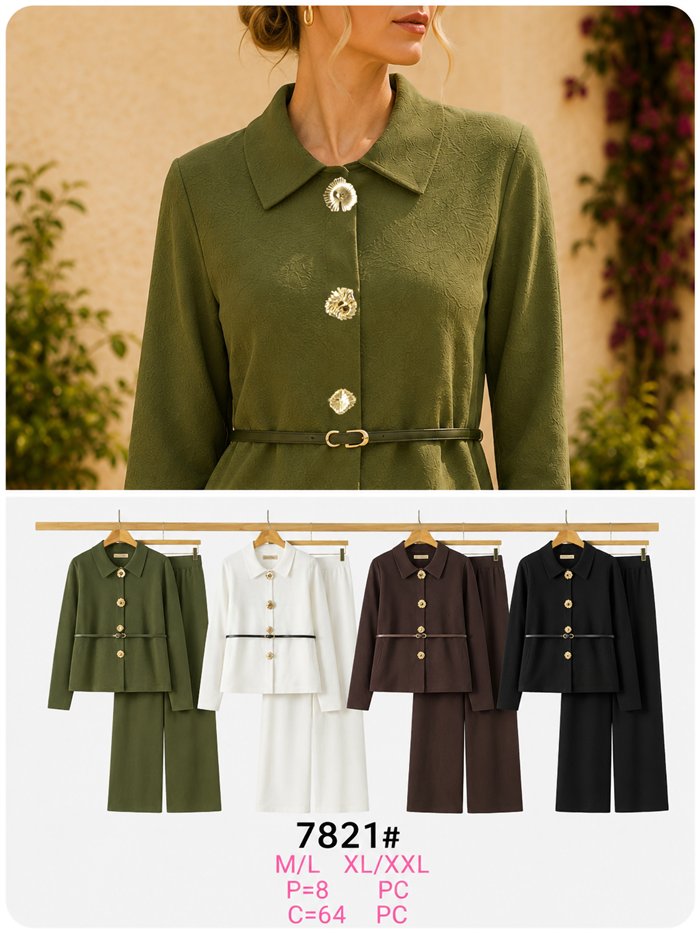 Ensemble veste en maille et pantalon large avec ceinture