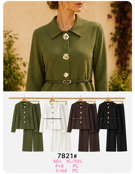 Ensemble veste en maille et pantalon large avec ceinture