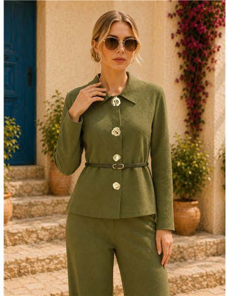 Ensemble veste en maille et pantalon large avec ceinture