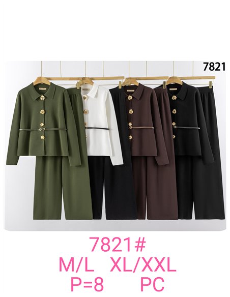 Ensemble veste en maille et pantalon large avec ceinture