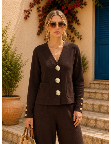 Veste en maille à boutons effet martelé et pantalon à jambes larges