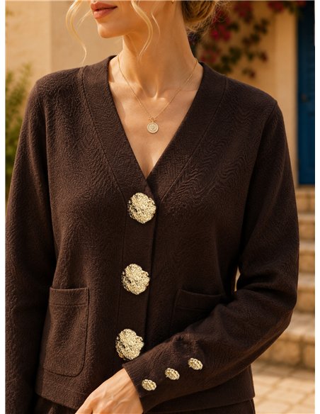Veste en maille à boutons effet martelé et pantalon à jambes larges