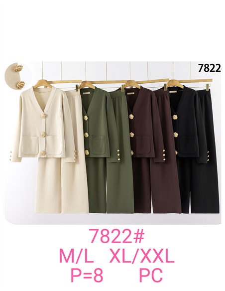 Veste en maille à boutons effet martelé et pantalon à jambes larges