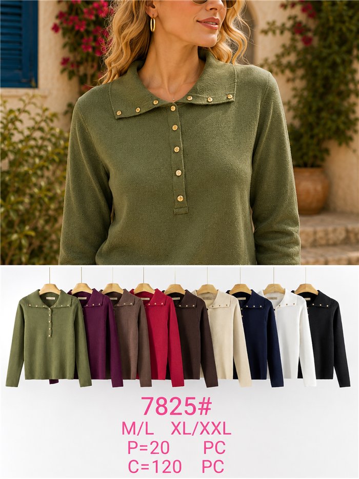 Jersey cuello polo con botones dorados