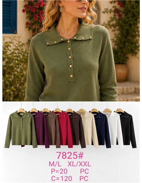 Jersey cuello polo con botones dorados