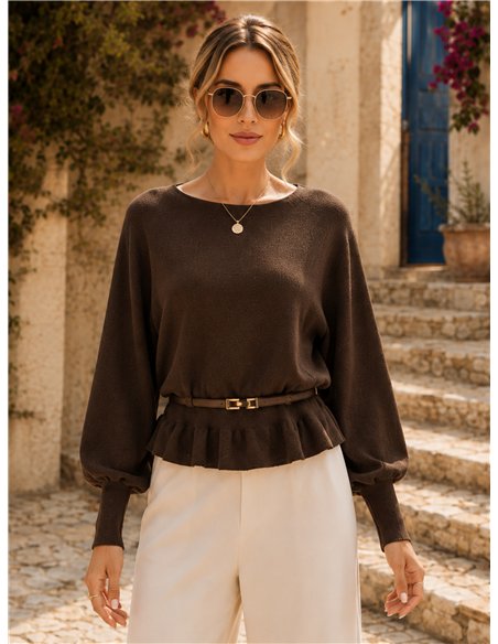 Jersey soft con cinturón y bajo volante