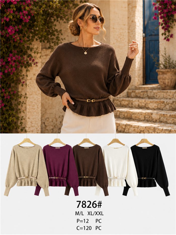 Jersey soft con cinturón y bajo volante