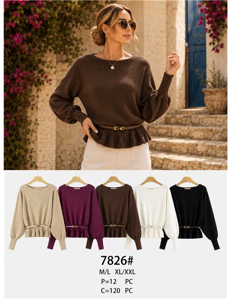 Jersey soft con cinturón y bajo volante