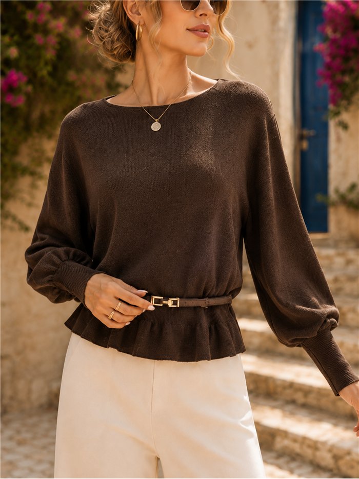 Jersey soft con cinturón y bajo volante