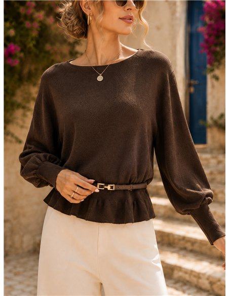 Jersey soft con cinturón y bajo volante