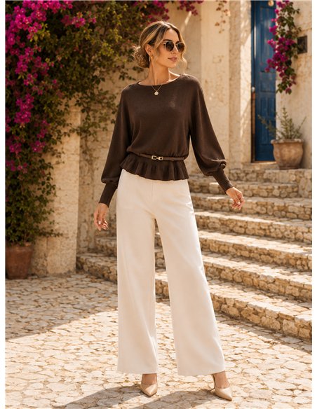 Jersey soft con cinturón y bajo volante